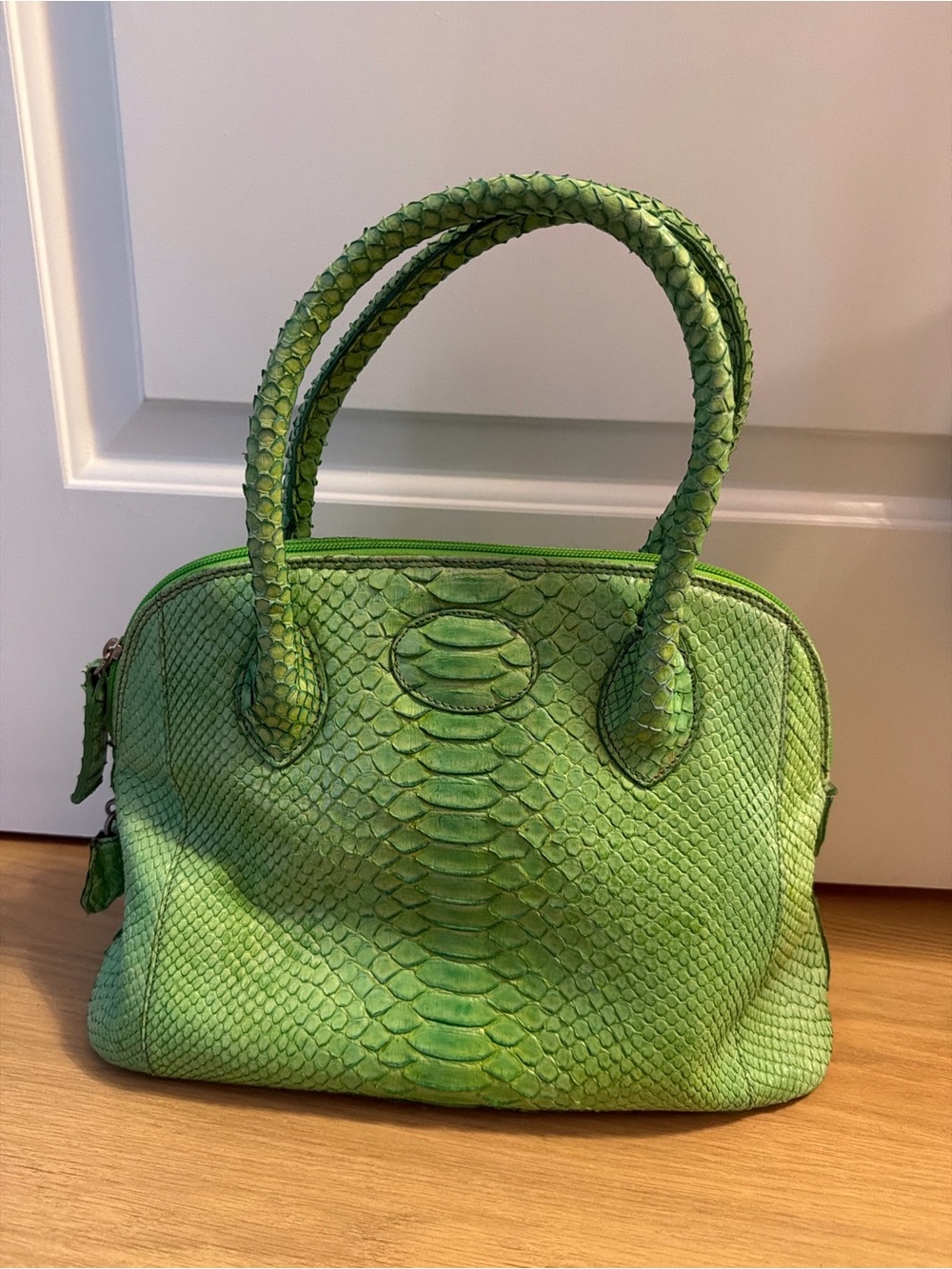Green Python-Embossed Leather Tote - Picture 11 of 11